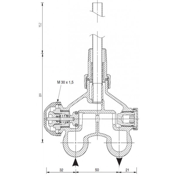 Herz ventil VUA50 kotni, enocevni, 50mm, M30x1,5 - za H glavo