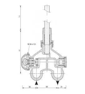 Herz ventil VUA50 kotni, enocevni, 50mm, M30x1,5 - za H glavo