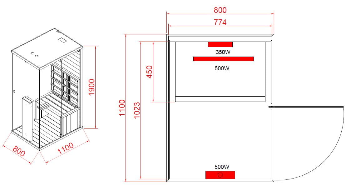 Infra savna Sanotechnik Billund 1 dimenzije