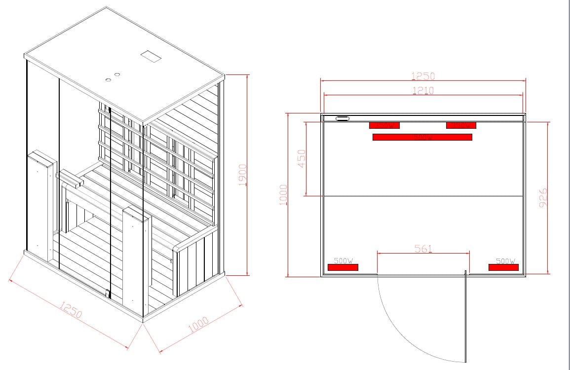 Infra savna Sanotechnik Billund 2 dimenzije