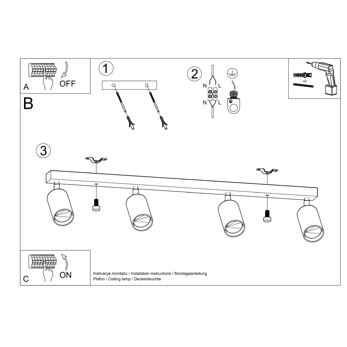 Stropna svetilka BERG 4 naravni les