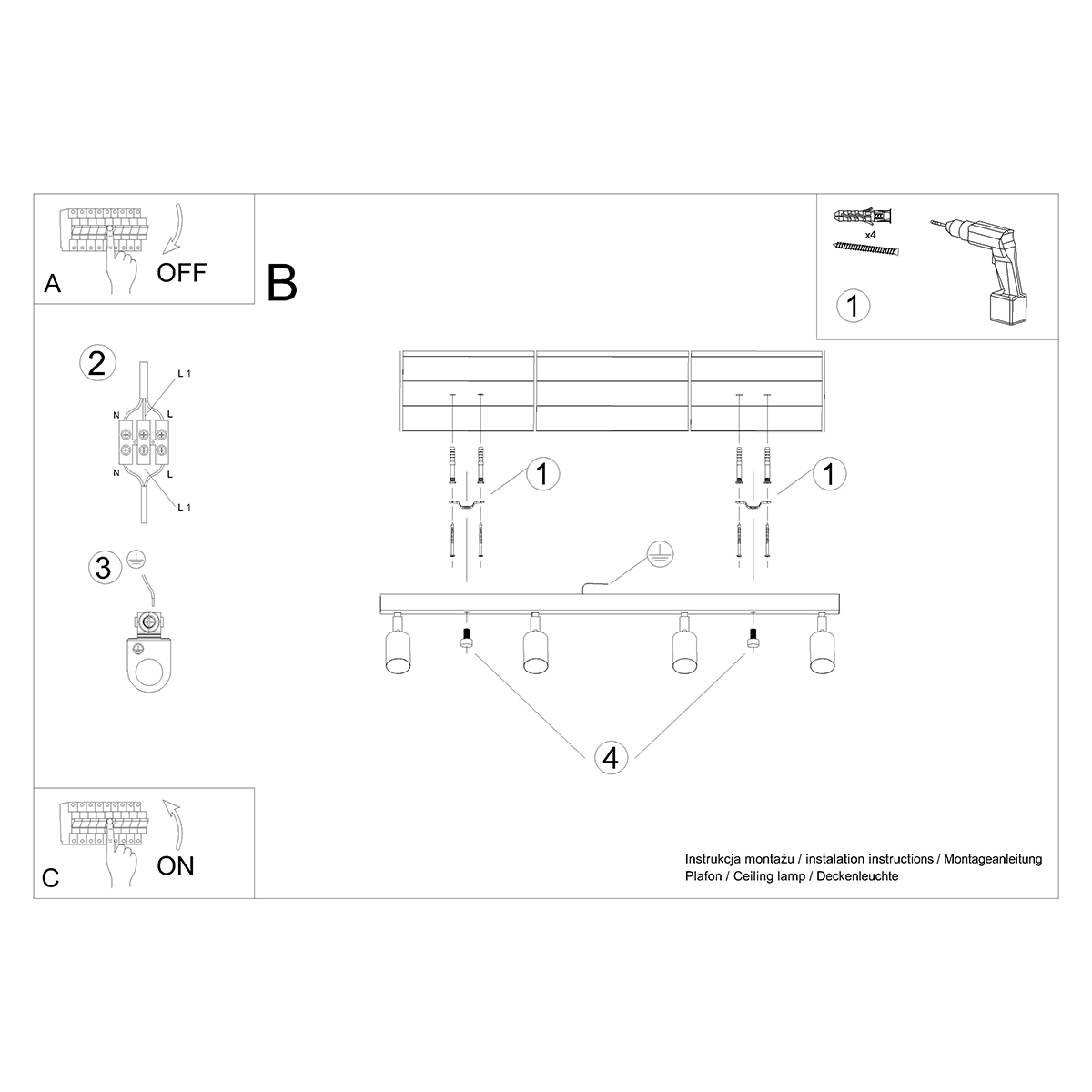 Stropna svetilka VERDO 4 bela