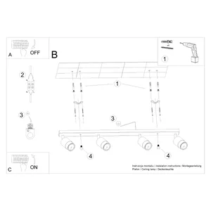 Stropna svetilka NERO 4 črna/krom (81x5x18cm)