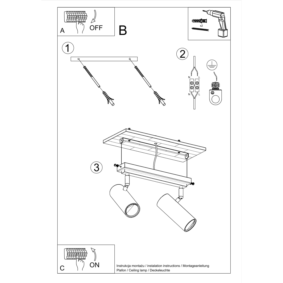 Stropna svetilka DIREZIONE 2 bela (30x6x20cm)