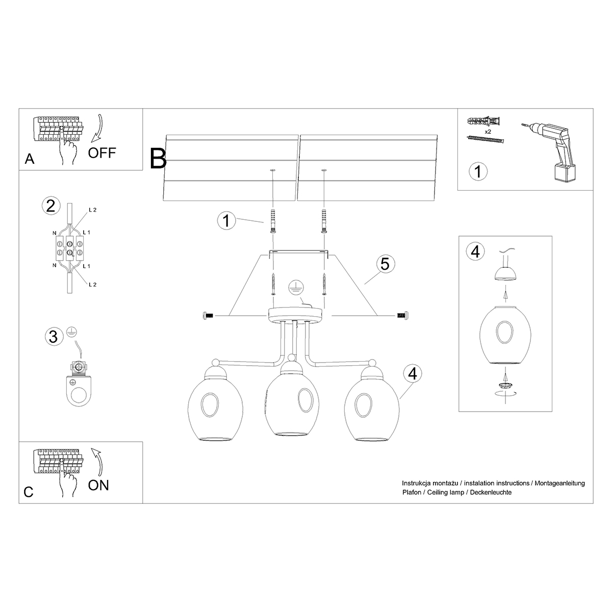 Lestenec FILLAN 3 črn (54x54x36cm)