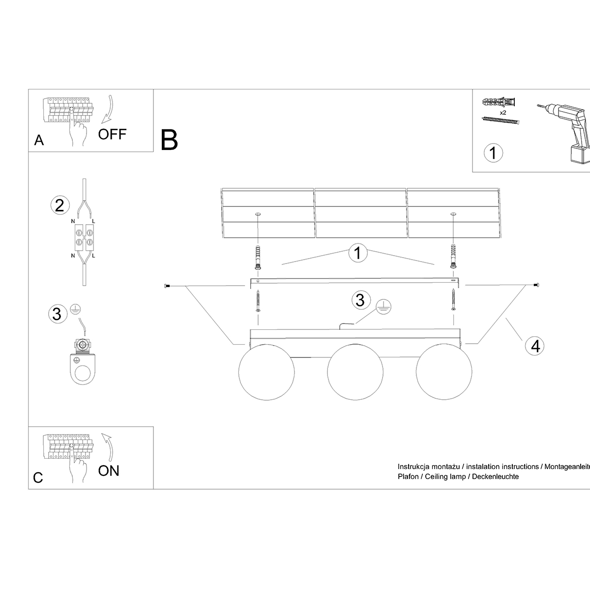 Stropna svetilka YOLI 3 bela (50x12x14.5cm)