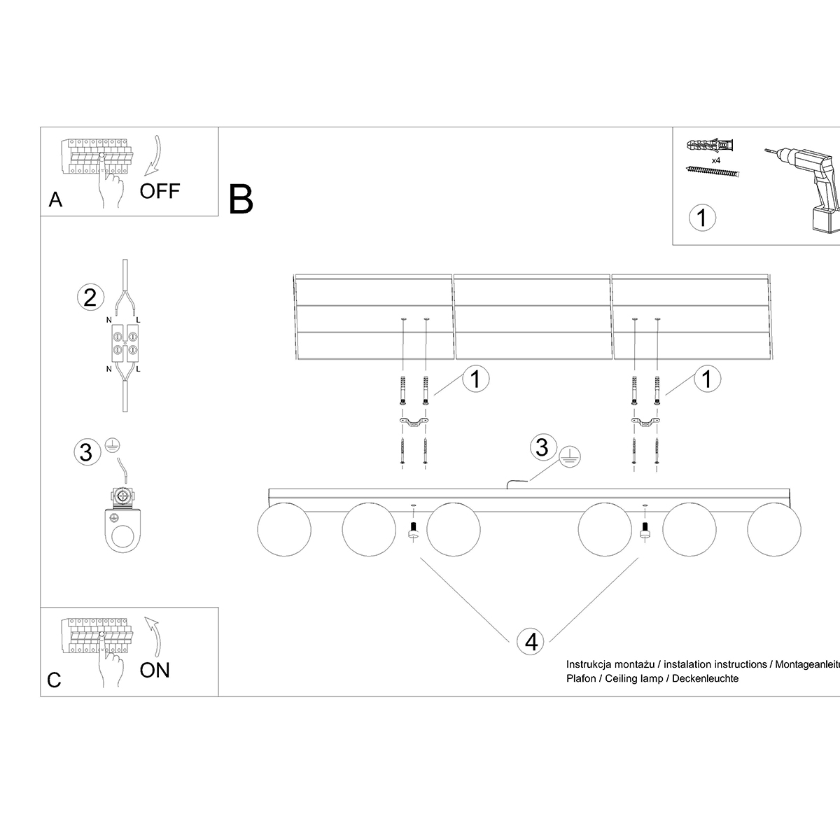 Stropna svetilka YOLI 6 bela (120x12x14.5cm)
