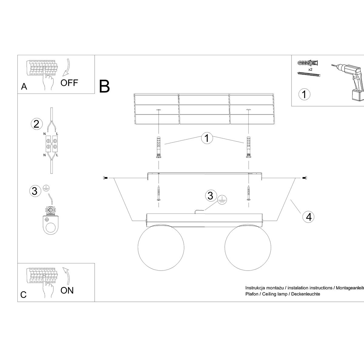 Stropna svetilka YOLI 2 črna (34.5x12x14.5cm)
