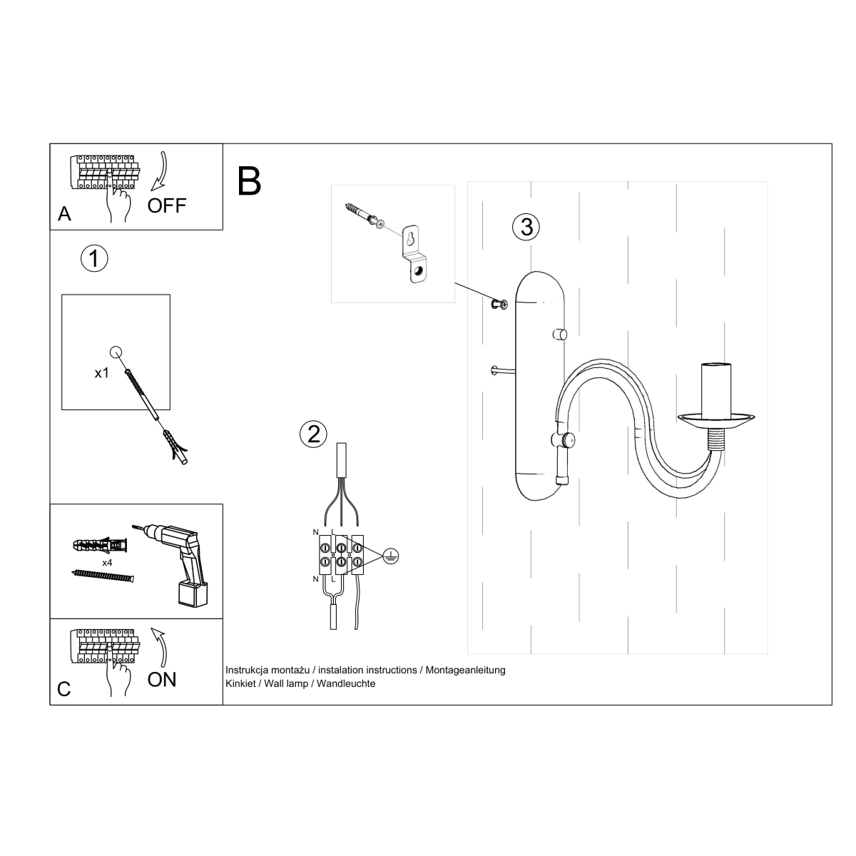 Stenska svetilka MINERWA črna (6x25x25cm)