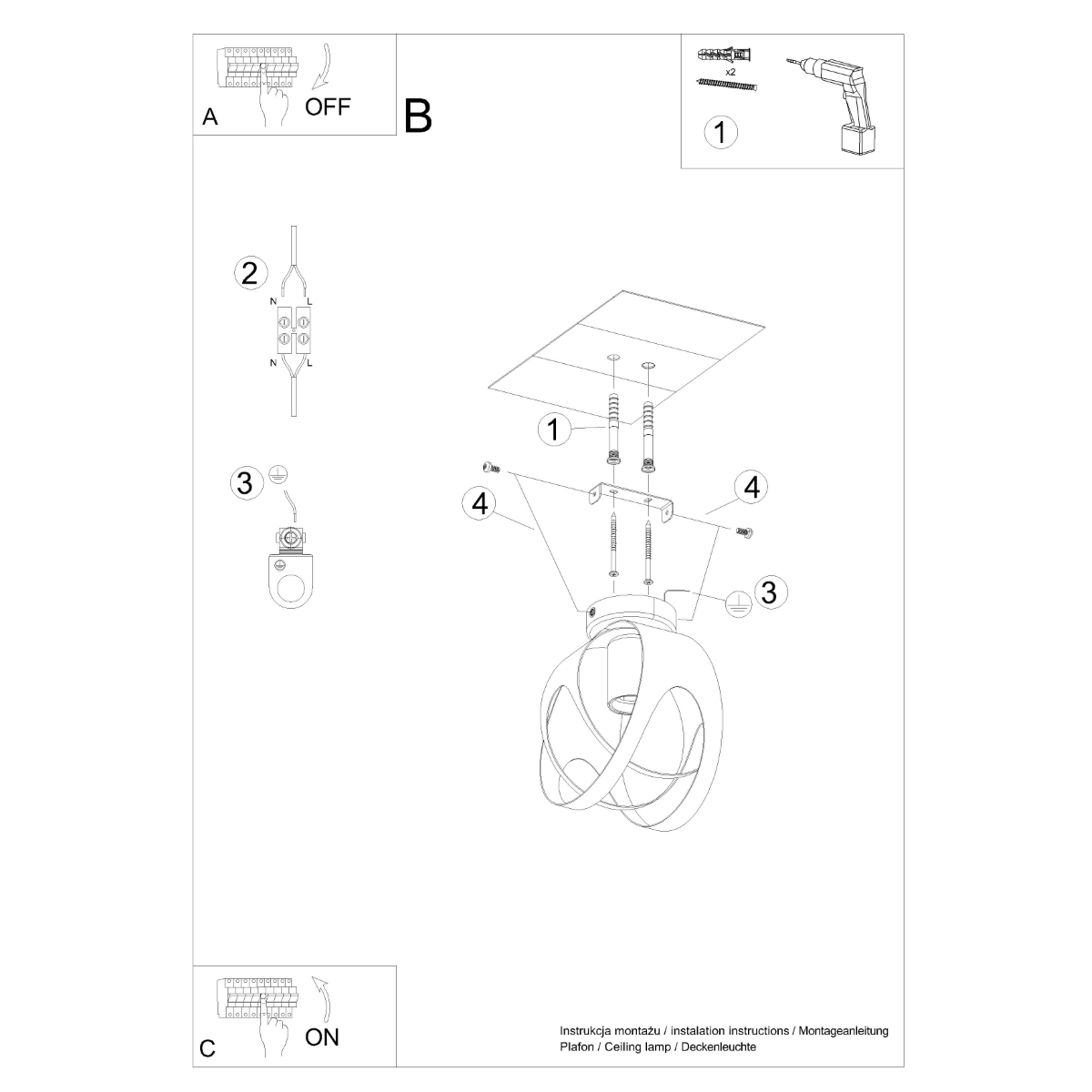 Stropna svetilka TULOS črna (16x16x21cm)