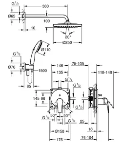 Grohe Eurosmart Tempesta podometni komplet za tuš, okrogla 250 - 