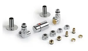 Set Terma DESIGN radiatorskih ventilov AllInOne, 3-osni term., kotna DESNA izvedba, krom