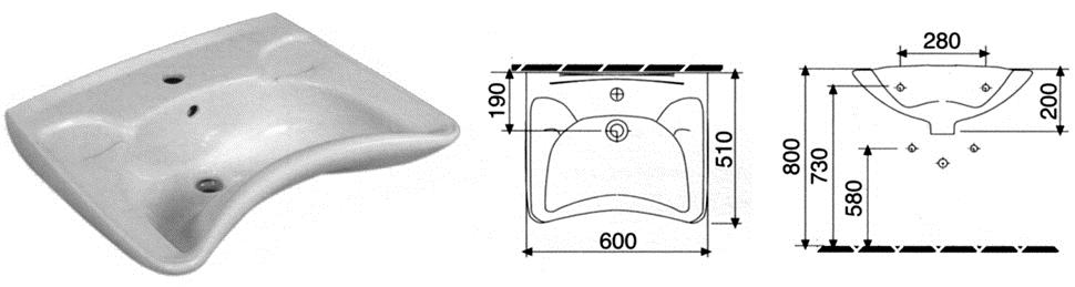 Bocchi keramika - SLIM umivalnik 600x510mm