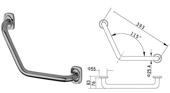 Varnostno držalo Astra - ukrivljeno 115st 393mm