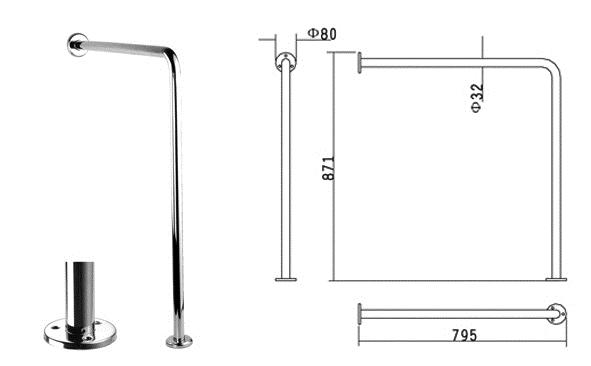 Varnostno držalo Astra - kotno stena - tla 795x871mm