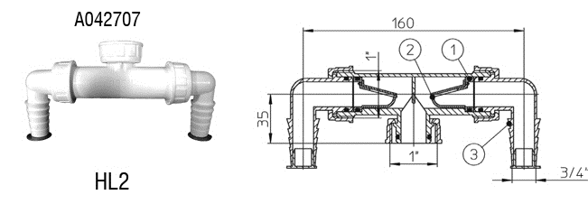 HL priključek za pralni stroj, dvojni