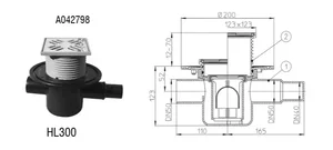 HL talni odtok DN50 123x123mm (115x115mm) z dotokom DN40/50