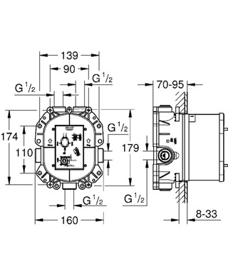 Grohe Rapido T 35500000 uni. termost. mešalna baterija za podom. vgradnjo