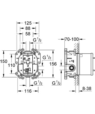 Grohe Rapido E 35501000 uni. enoročna mešalna baterija za podom. vgradnjo