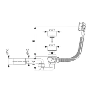 Sifon za kopalno kad LIV art. 196664 (H=450, avt. z gumbom 70)