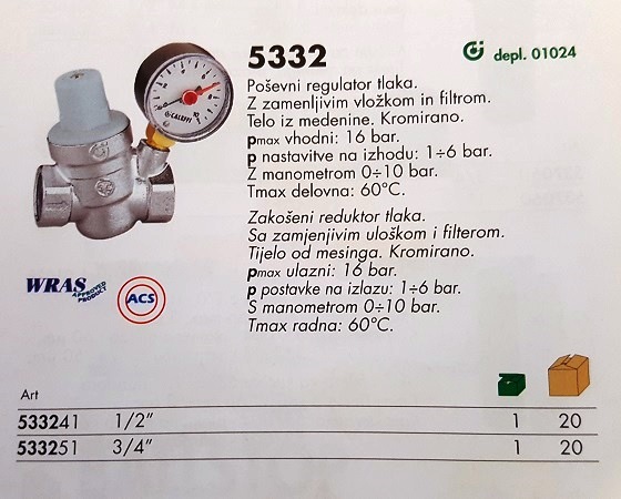 5332 reducirni ventili z manometrom