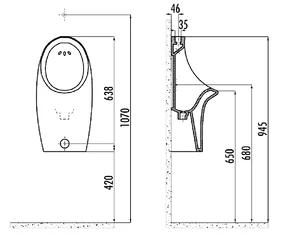 Creavit pisoar ovalni podaljsan dimenzije