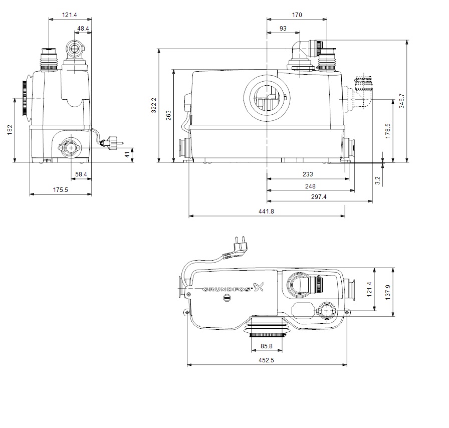 Grundfos SoloLift2 WC-3 dimenzije
