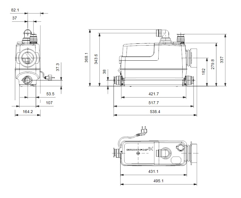 Grundfos SoloLift2 CWC-3 dimenzije