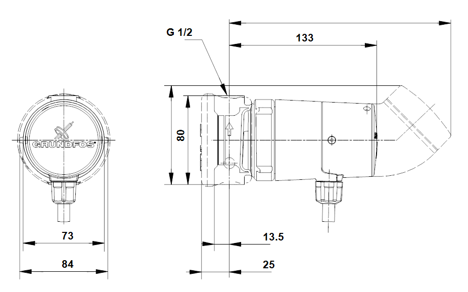 Grundfos Comfort UP 15-14 B PM 80 dimenzije
