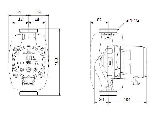Grundfos Alpha2 25-40 180 dimenzije