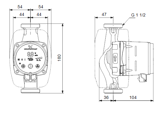Grundfos Alpha2 25-60 180 dimenzije