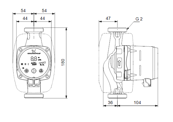 Grundfos Alpha2 32-60 180 dimenzije