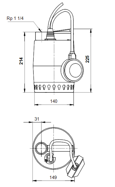 Grundfos Unilift KP 150-A1 dimenzije