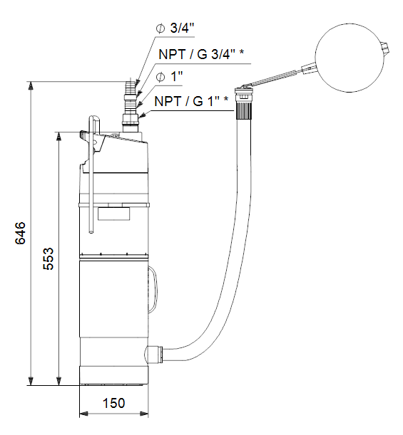Grundfos SBA 3-45 AW dimenzije