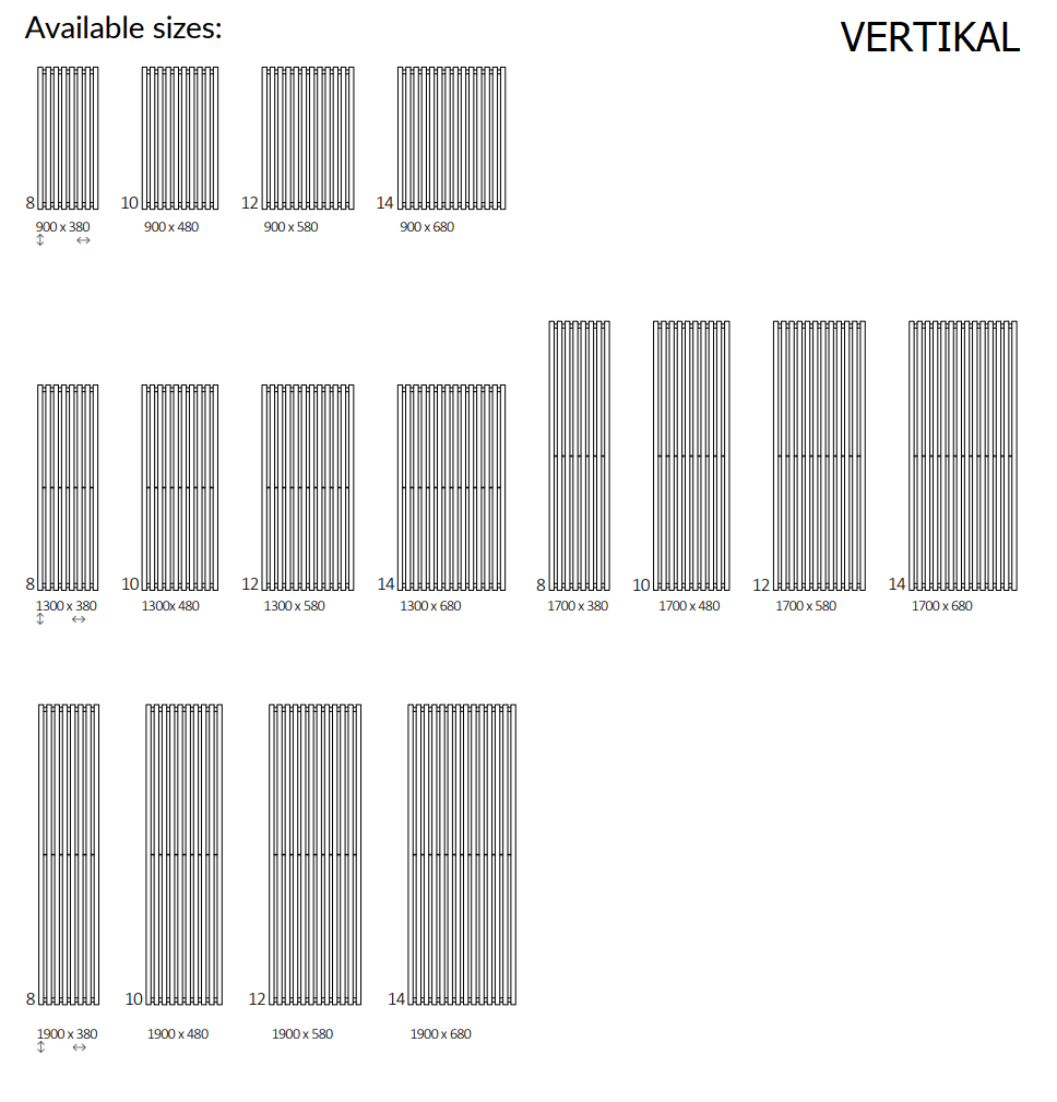 Triga - Terma radiator - dimenzije za vertikalne
