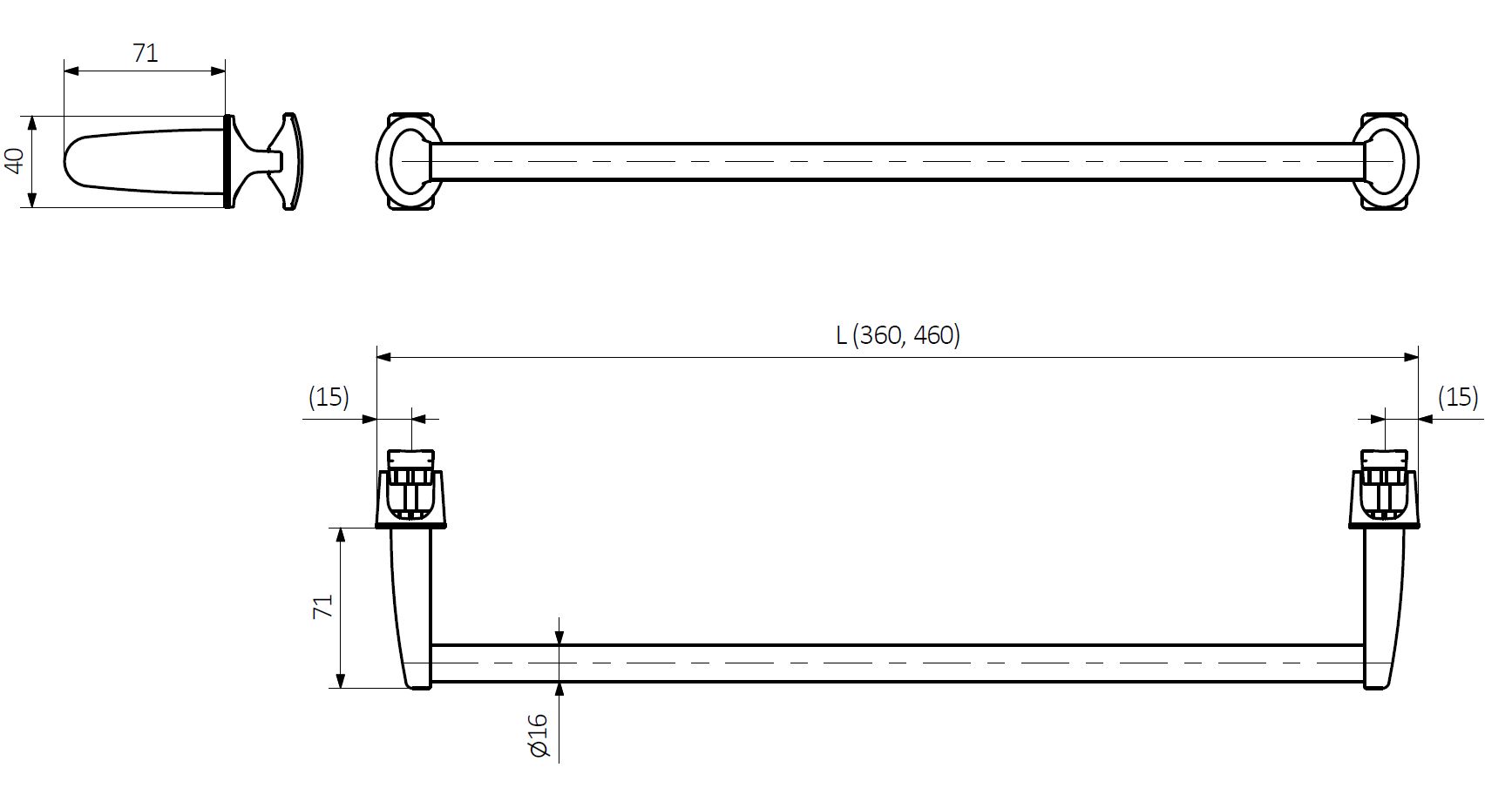 Terma držalo BASIC ravno - dimenzije