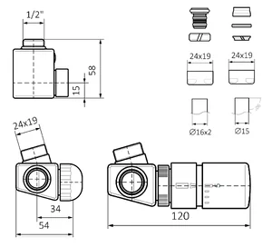 Tehnična skica - Dexter (termostatski kotni LEVI)