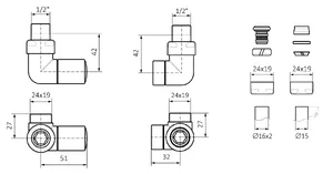 Tehnična skica 3-osni navadni (kotni LEVI set)