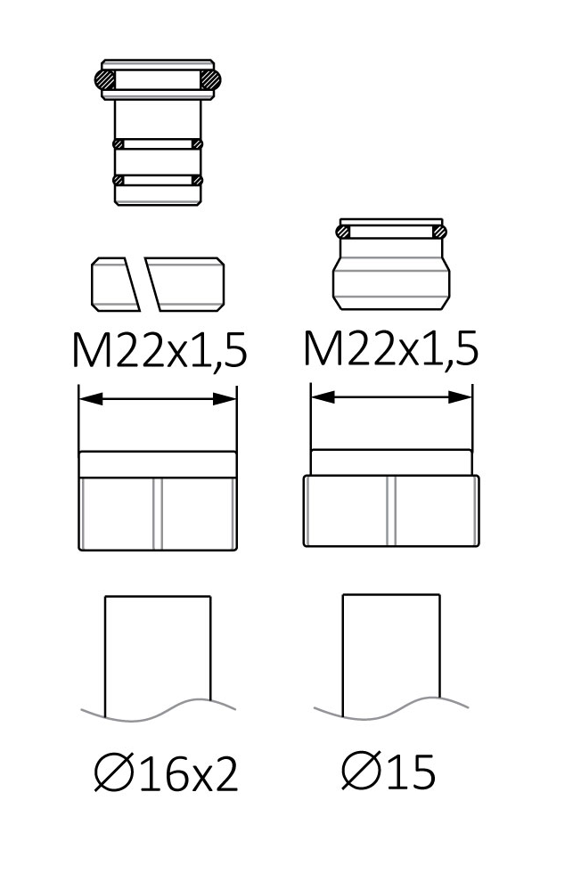 Tehnična skica - priključne matice M22x1-5