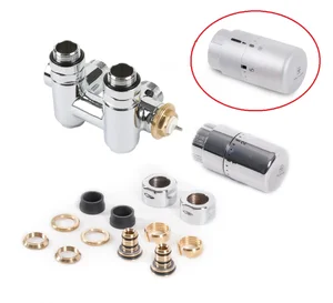 Set Terma DESIGN radiatorski ventil, spodnji term.+grelec, kotna LEVA izvedba, saten