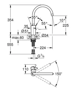 Grohe kuhinjska armatura 32843002 dimenzije
