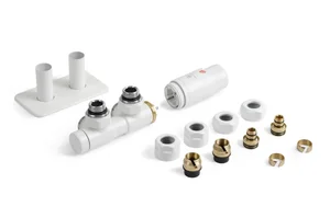 Set AllInOne Terma DESIGN radiatorski ventil, spodnji term., kotna DESNA izvedba, bela soft