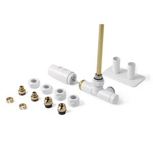 Set AllInOne Terma DESIGN radiatorski ventil, enojni term., kotna LEVA izvedba, bela sijaj