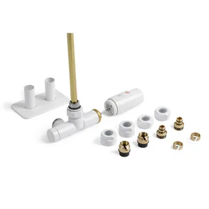 Set AllInOne Terma DESIGN radiatorski ventil, enojni term., kotna DESNA izvedba, bela sijaj