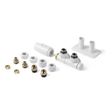 Set AllInOne Terma DESIGN radiatorski ventil, spodnji term., kotna LEVA izvedba, bela sijaj
